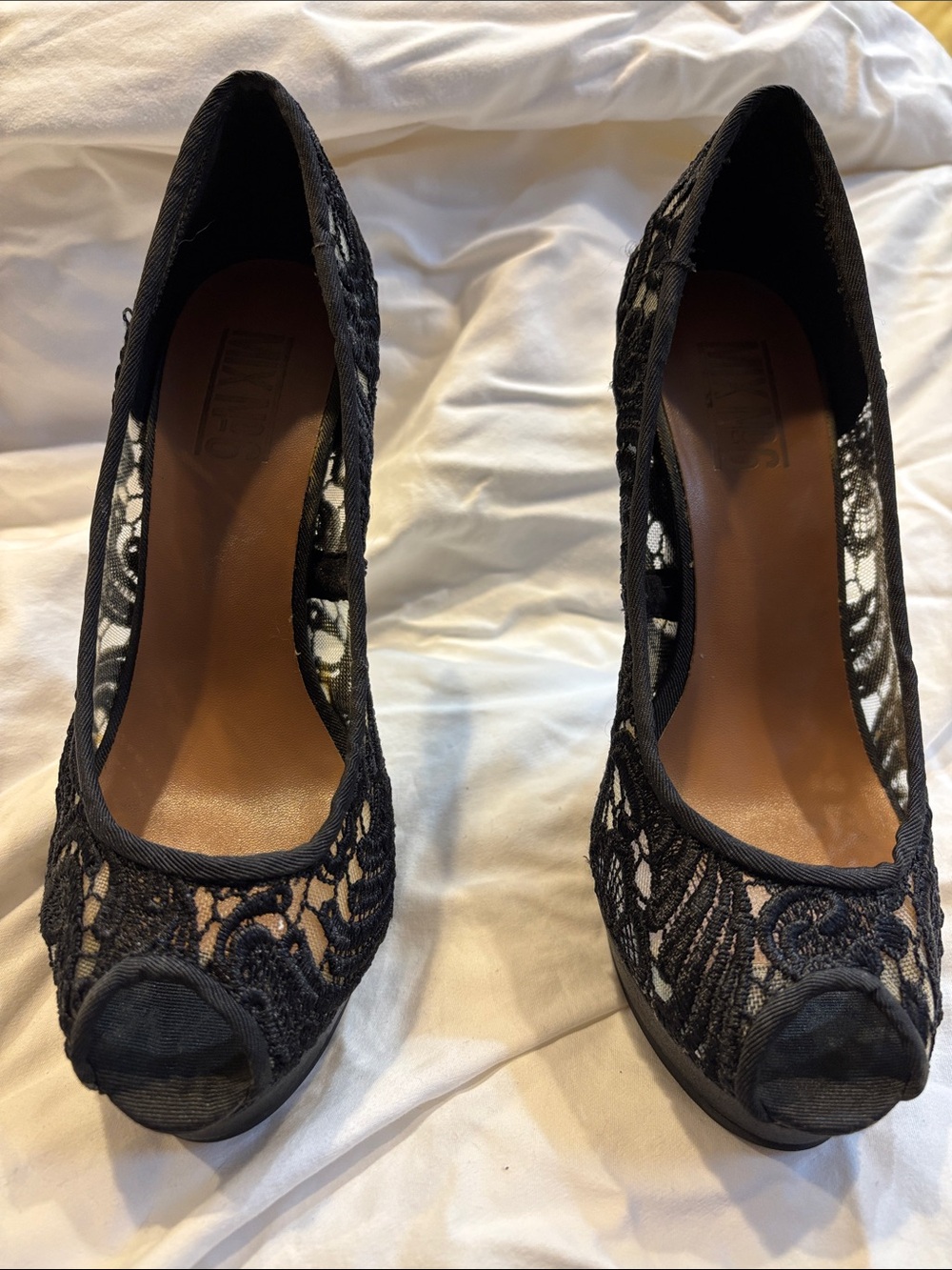 Mix No. 6 Black Lace Peep-Toe Heels